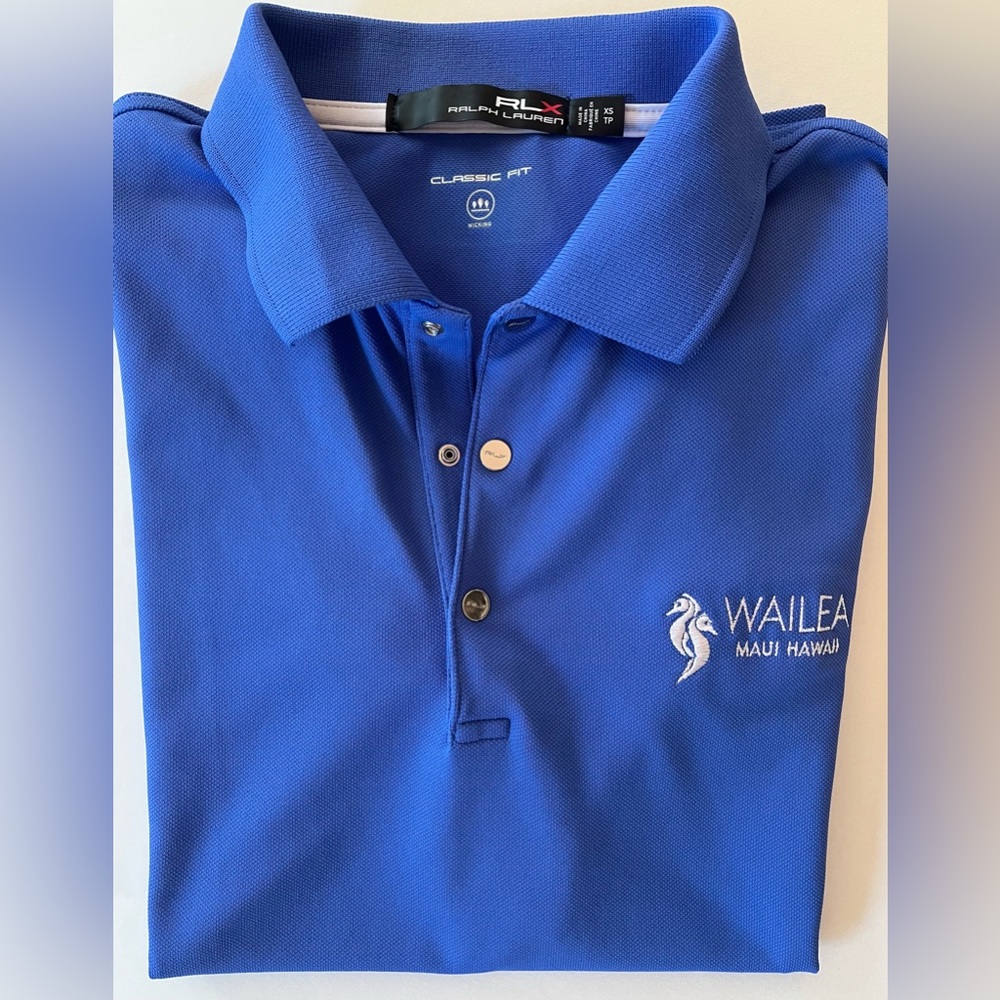 RLX Ralph Lauren Women’s Golf Shirt in Cobalt Blue with Wailea Golf Club logo